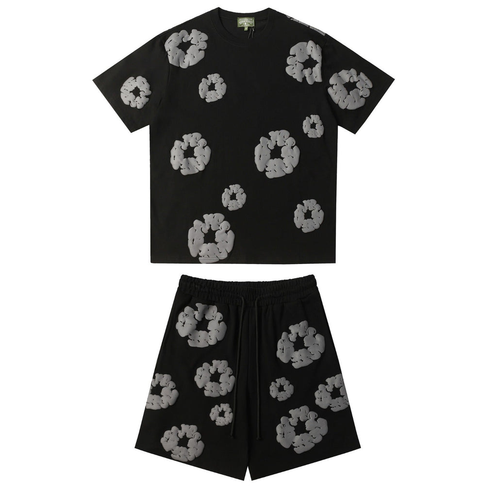 Denim Tears Outfit:T-shirt/Shorts (Separate Purchase Options) Puff Print Short Sleeve T-shirt Loose Couple Shorts Suit