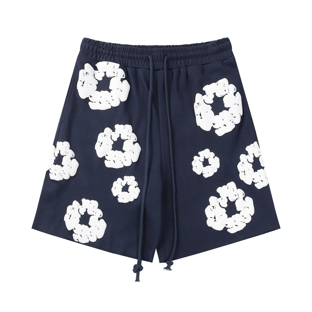 Denim Tears Outfit:T-shirt/Shorts (Separate Purchase Options) Puff Print Short Sleeve T-shirt Loose Couple Shorts Suit