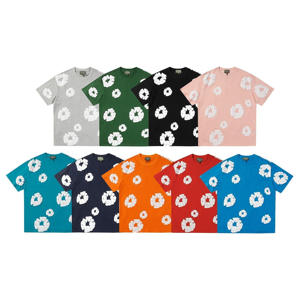 Denim Tears Outfit:T-shirt/Shorts (Separate Purchase Options) Puff Print Short Sleeve T-shirt Loose Couple Shorts Suit